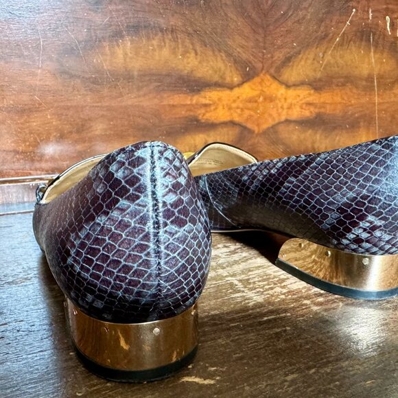 TORY BURCH Jessa black & grey leather buckle horse head block heel loafer 6M - Picture 6 of 12